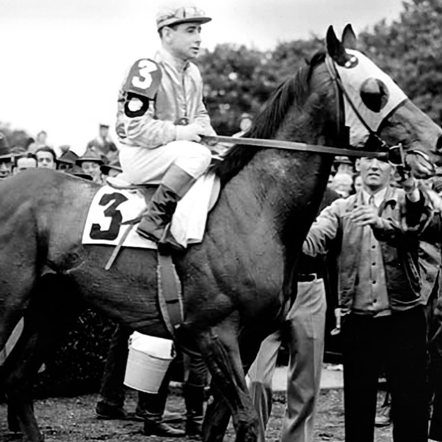 Fannie and John Hertz were recognized as outstanding leaders in breeding and racing thoroughbred horses.  In 1928, when gangster Al Capone appeared about to buy Arlington Park racetrack, John organized a group of prominent Illinois citizens to acquire and develop it. Arlington Park became one of the leading racetracks in the country.  Over their lifetime, Fannie and John owned horse farms in California, Illinois, and Kentucky. Their horses included three Kentucky Derby winners: Reigh Count (1928), Count Turf (1951), and Count Fleet (1943), pictured here, who went on to win the Triple Crown.  Count Fleet was ranked No. 5 among the 100 greatest American racehorses of the twentieth century and was inducted into the National Museum of Racing Hall of Fame in 1961.